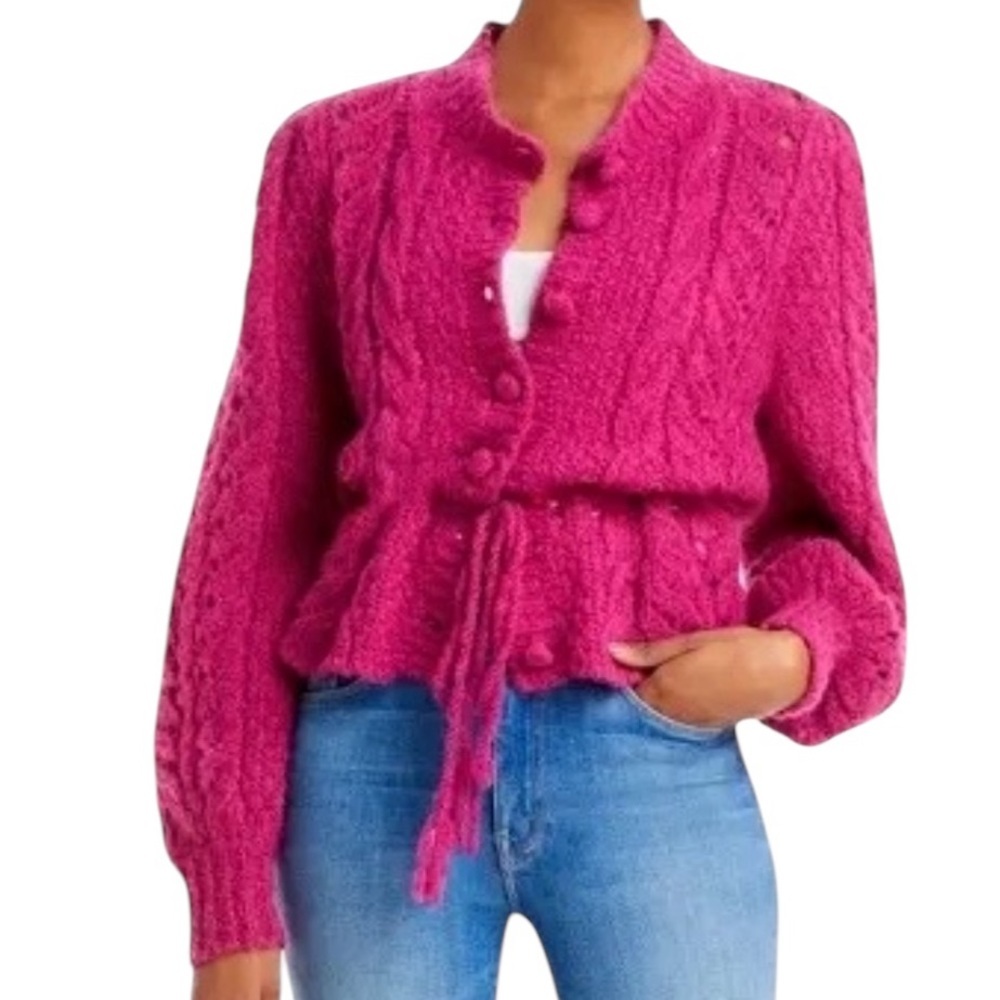 LoveShackFancy Pink Cable Knit Cardigan